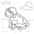 Colorless cartoon Mutton sitting on lawn. Coloring pages. Template page for coloring book of funny Ram for kids. Practice Royalty Free Stock Photo