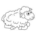 Colorless cartoon a young Sheep. Coloring pages. Template page for coloring book of funny easter Lamb for kids. Practice worksheet