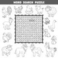 Colorless crossword about farm animals. Word search puzzle Royalty Free Stock Photo