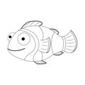 Colorless funny cartoon clown fish. Vector illustration. Coloring page. Preschool education. Royalty Free Stock Photo