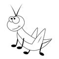 Colorless funny cartoon grasshopper.