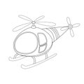 Colorless funny cartoon helicopter. Vector illustration. Colori