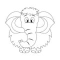 Colorless funny cartoon mammoth. Vector illustration. Coloring page.