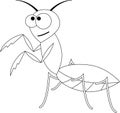 Colorless funny cartoon mantis.