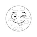 Colorless funny cartoon Mercury planet. Vector illustration. C