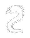 Colorless funny cartoon moray eel. Vector illustration. Colorin