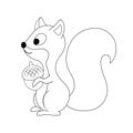 Colorless funny cartoon squirrel with nut in his hand. Vector i