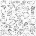 Colorless set with vegetables, vector cartoon stickers Royalty Free Stock Photo