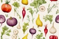 Colorless vegetables watercolour seamless pattern