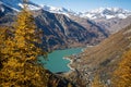 Scenic autumn mountains landscape with alpine lake. Gran Paradiso National Park. Italy Royalty Free Stock Photo