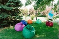 Coloroful beanbags outdoors with noone Royalty Free Stock Photo