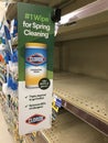 Colorox Disinfecting Wipes Advertisement Next to an Empty Shelf