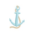Vector hand-drawn illustration of an anchor with rope. Cute sketch for nautical design. Royalty Free Stock Photo