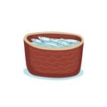 Vector hand-drawn illustration of basket full of fish. Coastal element. Royalty Free Stock Photo