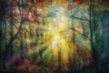 Colors of autumn. Abstract forest painting. Bright sunlight.