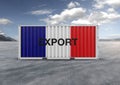 Colors blue, white, red, container. 3D rendering.gray clouds.