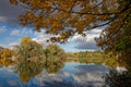 Colors of Fall on the lake of the city park Royalty Free Stock Photo