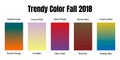 Colors of the 2018 fall Martini Olive, Quetzal Green, Red Pear, Ultra Violet, Limelight, Russet Orange, Ceylon yellow