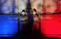 The colors of France on statue of veterans in night