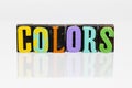 Colors paint artistic reflection letterpress white background