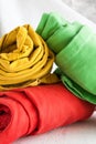 Colors pants on wooden table Royalty Free Stock Photo