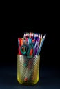 Colors pencil in glass with back background Royalty Free Stock Photo