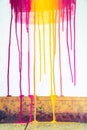 colors of printing ink purple, pink, orange, yellow and magenta colors are dripping Royalty Free Stock Photo