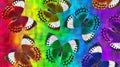 Colors of rainbow. bright colorful morpho butterflies on a blurred multicolored background. Royalty Free Stock Photo