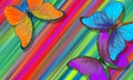 colors of rainbow. bright tropical morpho butterflies on an abstract colorful