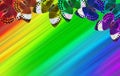 colors of rainbow. colorful tropical morpho butterflies on blurred multicolored background. Royalty Free Stock Photo