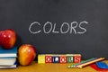 Colors red apples apple pencil abc blocks books Royalty Free Stock Photo