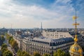 Aerial view with Madeleine Church, Eiffel tower and symbol of Le Royalty Free Stock Photo