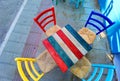 Colors table chairs old style in outdoor coffee shop in greece in summer Royalty Free Stock Photo