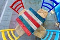 Colors table chairs old style in outdoor coffee shop in greece in summer Royalty Free Stock Photo