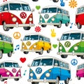 colors vintage hippie van seamless vector pattern