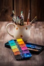 Colors, Watercolors and brushes Royalty Free Stock Photo