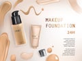 Colorstay make-up in elegant packaging on a background of drop of foundation