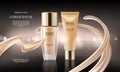 Colorstay make-up in elegant packaging on a background of drop of foundation