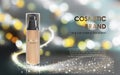 Colorstay make-up in elegant packaging gray background with a bokeh effect and a stream of sparkling dust