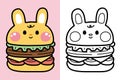 Colorting book.Painting book for kid.Cute hamburger in rabbit shape cartoon