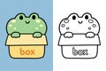 Colorting book.Panting book for kid.Cute frog stay in box cartoon.Reptile