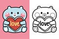 Colorting book.Panting book for kid.Cute teddy bear hold heart cartoon.Wild animal