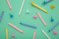 Coloruful birthday candles on mint background. Birthday celebration Royalty Free Stock Photo