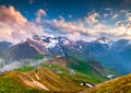 Colorul summer sunset above famous Grossglockner High Alpine Road.