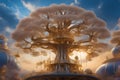 A colossal clockwork tree reaching for the sky generated by ai