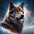 A colossal cosmic wolf with fur made of cosmic storms, howling amidst the celestial tempest1