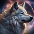 A colossal cosmic wolf with fur made of cosmic storms, howling amidst the celestial tempest2