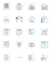 Colossal facts linear icons set. Gigantic, Monumental, Enormous, Mammoth, Towering, Mighty, Massive line vector and