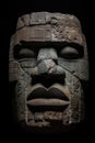 Colossal Olmec Head stone statue. In the forest. Central and south american forest. Rain forest. Royalty Free Stock Photo