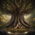 A colossal tree of life with its branches reaching into the cosmos and its roots delving deep into the Earth2